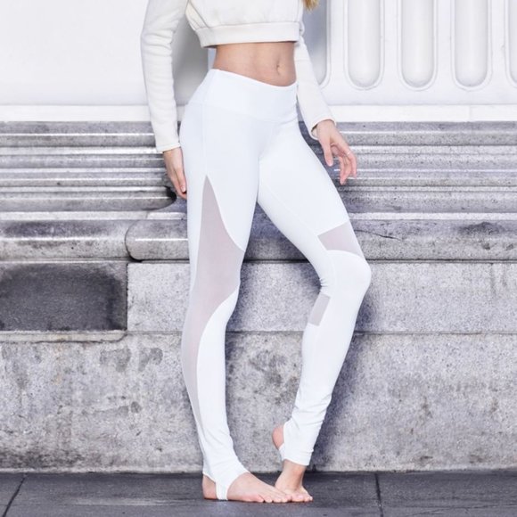 ALO Yoga Pants - ALO YOGA Coast Legging Mesh Stirrups White {XX50}